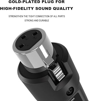 Upgrade 2.4GHZ Wireless XLR Transmitter and Receiver, Built-in Rechargeable Lithium Battery for Dynamic Microphone,Audio Mixer,Electric Guitar Bass (1 Receive + 1 Transmit)