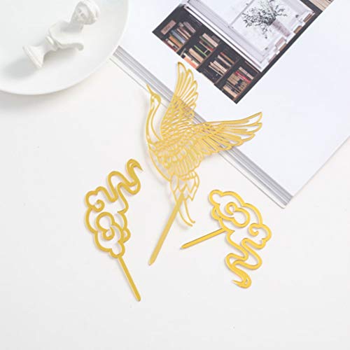 Luxshiny 9Pcs Chinese Cake Decorations, Crane Cake Decorations Gold Cake Picks For Party Birthday Festival (Crane And Cloud) #TOP2