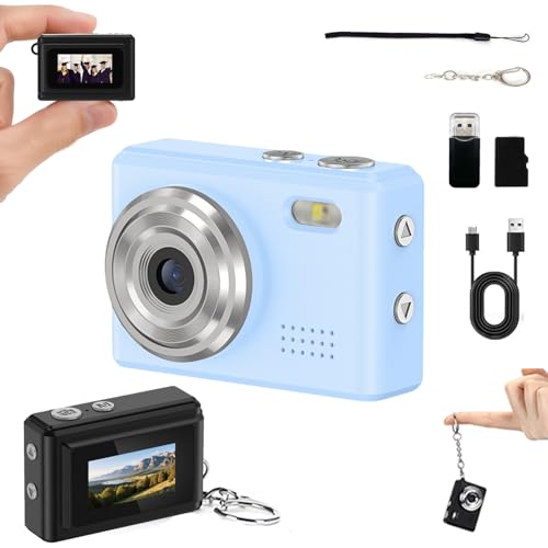 Mini Digital Camera Keychain Tiny Pixel Hd 1080p Retro Keychain Camera Micro Portable That Works Camera for Travel Study Recording (Blue 64G)