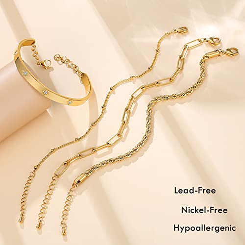 Chrishine Life Gold Bracelets For Women Stackable Bangle Bracelet Set Dainty Trendy Non Tarnish Layered Link Chain Summer Bracelet Jewelry Birthday Christmas Back To School Love Gifts For Her #TOP2