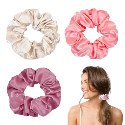 Hshenjhu 3 peças de de cavalo cetim, cabelo Scrunchies, elásticos de cetim macios e elásticos, suportes para de cavalo de seda, acessórios clássicos para o cabelo para mulheres e meninas