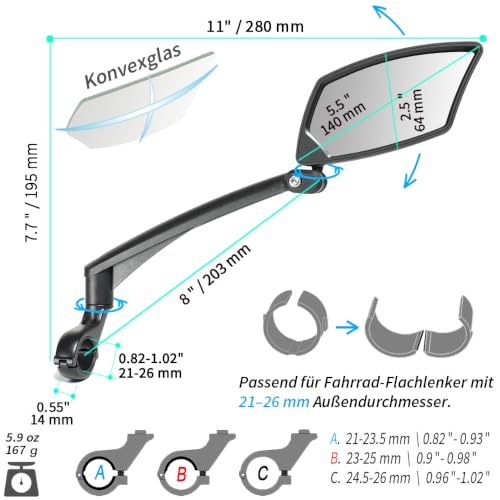 Fahrradspiegel für Lenker, BriskMore Lenkerende, Fahrradspiegel für Roller, E-Bike, kratzfeste Glaslinse, verstellbar und drehbar… – Ansicht 5