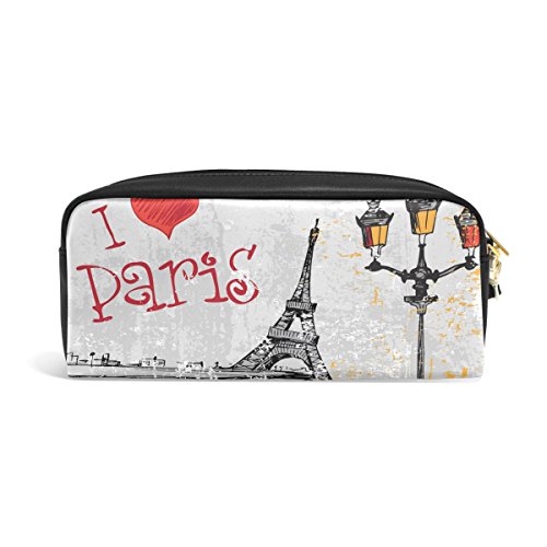 Domoko I Love Paris Tour Eiffel France Cuir PU Stylo Pochette Housse Trousse Maquillage de voyage Sac d'école