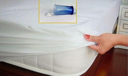 Mia White Terry Mattress Protector Waterproof Deep Bed Anti Allergy Breathable Soft Fitted Sheets Topper (King)