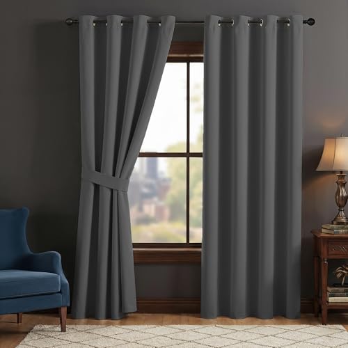Image of LINENWALAS 100% True Blackout Curtains for Window (6 Feet) - Set of 2 | Matte Finish Complete Light Block | Thermal Insulated & Noise Reducing Room Darkening Curtains | UV Protection (Steel Grey)