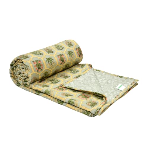 Image of Home Ecstasy 100% Cotton Mulmul Reversible Dohar for Single Bed 210 GSM (56 x 88 inches), Olive