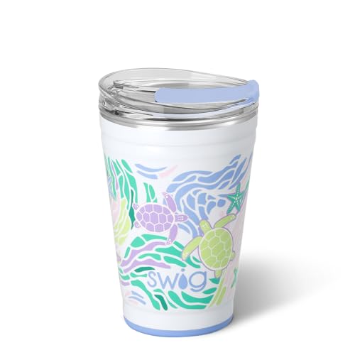 Swig Life 18Oz Travel Mug: The Ultimate On-the-Go Coffee Companion 5 Swig Life 18oz Party Cup, Stackable Insulated Travel Coffee Tumbler with EZ Slider Lid, Cup Holder Friendly Travel Thermos, Stainless Steel 18 oz Tumbler, Reusable Coffee Mug (Sea Swirl)