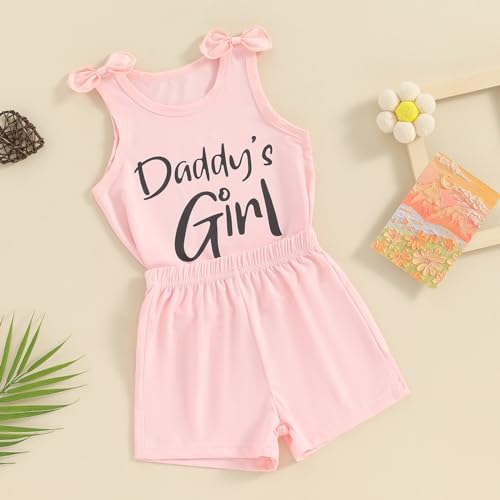 Image of Toddler Little Girl Clothes Summer Sleeveless Daddys Girl Letter Tank Tops Shorts Set 2Pcs Kids Casual Outfits