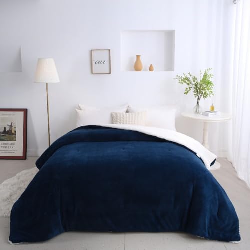 Coberdrom Edredom Londres King 260x240 Linda Casa Pele Carneiro Sherpa/Manta Soft - Marinho