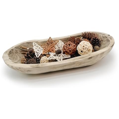 MOLADRI Wooden Dough Bowls Decorative -16.5" x 7" x 3", Unique Centerpiece Bowl, Rustic Wood Bowl with Hand Carved for Table Centerpiece Decor, Farmhouse Boho Rustic Style Home Decor Cover