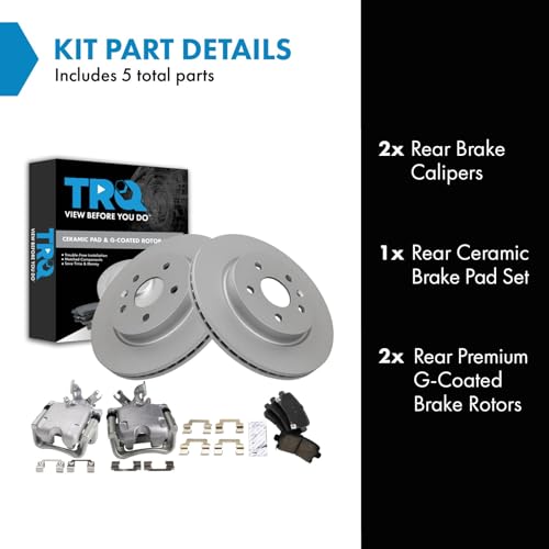 Image of TRQ Rear Brake Pad and Rotor Set Ceramic Vented Coated Rotors Calipers | For 2013-2016 Buick LaCrosse 2011-2016 Regal 2014-2019 Chevrolet Impala 2013 Malibu