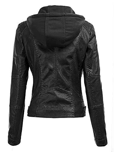 Made By Johnny Faux Leather Jacket Women Motorcycle Coat for Biker with Removable Hood