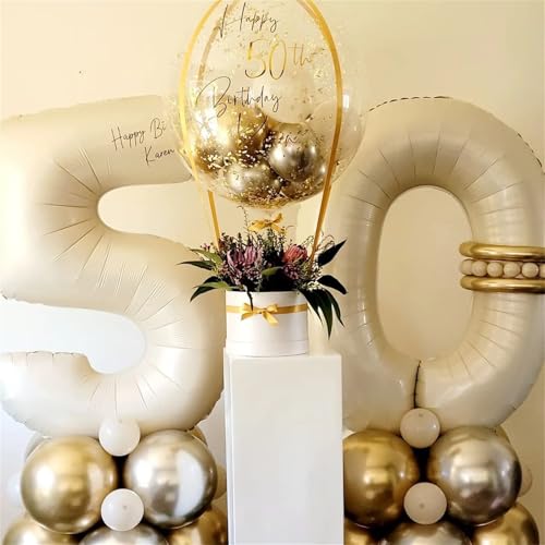 40 inch beige number 1 balloon for 1st birthday decoration large self inflating cream foil number balloons 0-9 for boys girls white sand 1 helium balloons for women men party anniversary supplies