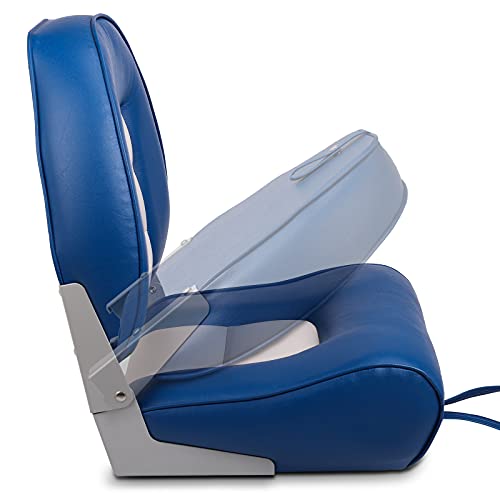 Leader Accessories High Back Folding Boat Seat White/Blue #TOP2