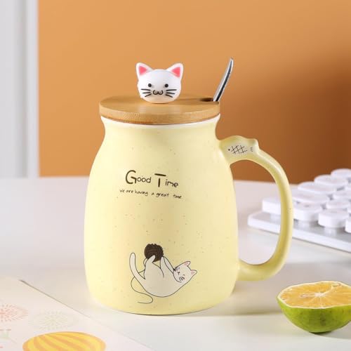 Image of Coffee Mug, Gift for Woman, Birthday Present for Girlfriend, Present for Wife Birthday, Mugs for Present, Holi Gifts, Panda Mug with Lid & Spoon (Yellow Good Time)