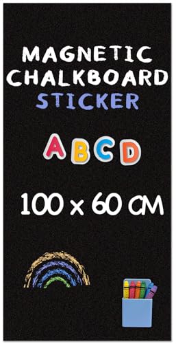 HeatPomelo Magnetic Chalkboard Wallpaper Peel and Stick 100 x 60 cm Self-Adhesive Chalkboard Contact Paper with Chalk Markers, Magnets, Pen Holder & Rag - Ideal for Kids' Playroom Home Classroom