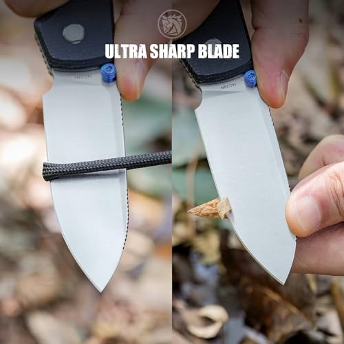 Image of Vosteed Raccoon EDC Folding Pocket knife with Clip, Top Liner Lock Knife - 3.25 inch Sandvik 14C28N Steel Blade, Micarta Handle for Camping, Hiking - A2903
