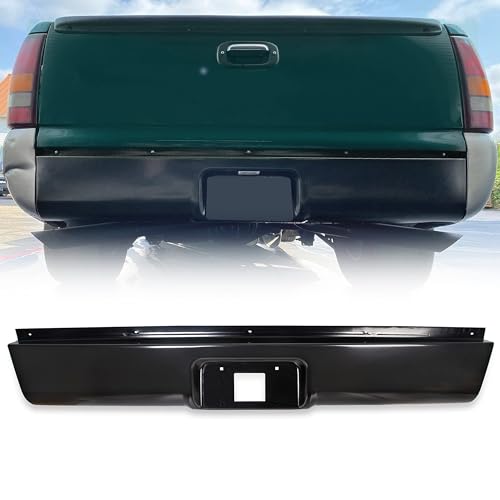 Rear Roll Pan Bumper with License Plate Light Compatible with Chevy Silverado GMC Sierra 1999-2007 Pickup Trucks Steel