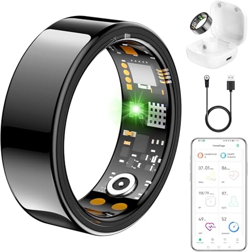 Image of Ring Health Tracker for Women Men, Fit Ring with Heart Rate,Blood Oxygen,Sleep Monitor,Calories, Step Counter, IP68 Waterproof Smart Ring for iPhone & Android, No Subscription Fee (Black, 11#)
