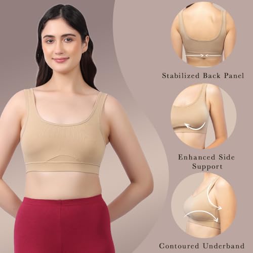 Image of Lavos Bamboo Cotton Comfort Sleeping Bra for Women, Slip On Bras to Wear at Home, Non-Padded & Non-Wired Sports Bras, Full /High Coverage, Soft Comfortable & Breathable Broad Strap Bra (Pack of 2)