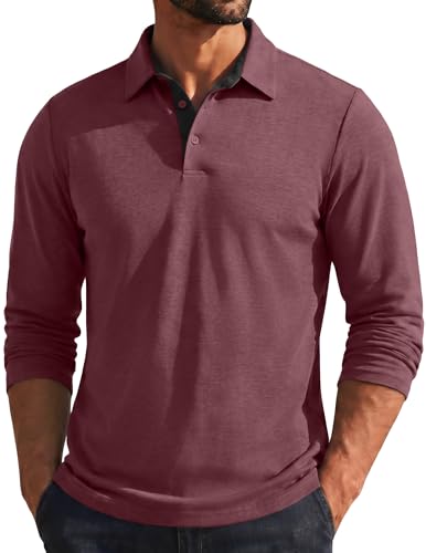 Polo décontracté à manches longues pour homme avec col boutonné élégant