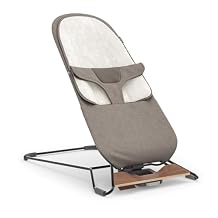 UPPAbaby Mira Bouncer/Portable 2-in-1 Bouncer + Seat Grows with Your Baby/GREENGuard Gold, JPMA + FSC Certified/Cozy Seat Liner + Storage Bag Included/Wells Taupe Melange/Black Chrome/Walnut Wood