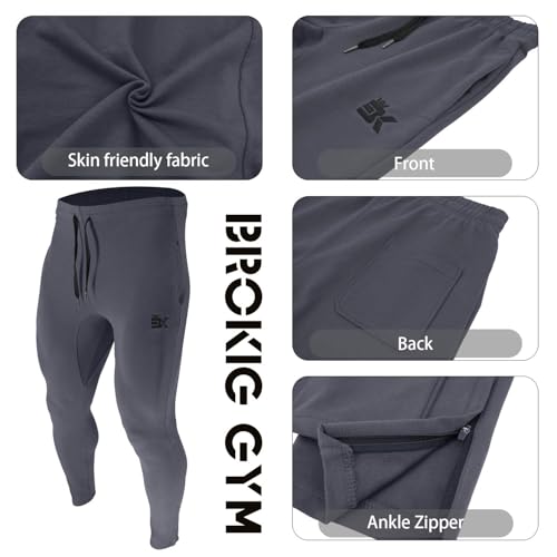 Image of BROKIG Mens Zip Joggers Pants - Casual Gym Workout Track Pants Comfortable Slim Fit Tapered Sweatpants with Pockets