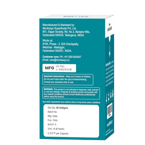 BBETTER PiloUrja - Lab Tested Ayurvedic Medicine for Relief from Piles Pain, Burning & Itching | Made by Taila Paka Vidhi Method | 60 Softgels