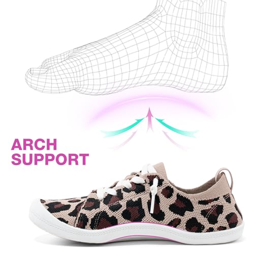 Image of Women's Barefoot Slip-On Sneakers, Slightly Roomy Toe Box, Arch Support Breathable Mesh Walking Loafers with No-Tie Elastic Laces, Non-Slip for All-Day Wear | Size Up Half Size for Wide Feet & High Instep