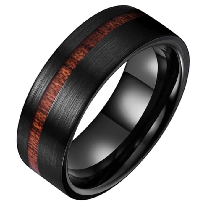 Tom Jaxon Anillo para hombre Tungsteno Mate Negro Madera Ranura-19mm
