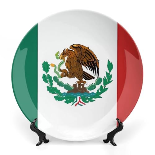 Plato decorativo bandera de México de porcelana ósea 6 pulgadas miniatura 1