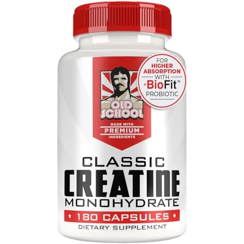 Old School Labs 5000mg Creatine Monohydrate Capsules With BioFit™ (Max Strength) Supports Muscle Growth & Recovery, Performance, Cognitive Health - Creatine Pills for Men & Women, Made in USA 180 Caps