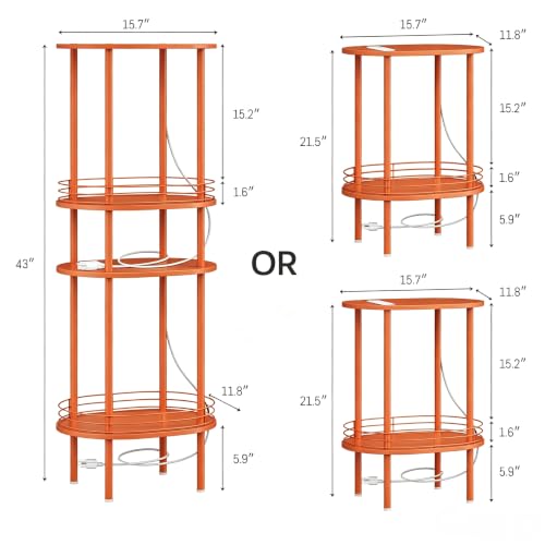 Image of Small Oval Side Table with Charging Station, 2-Tier Orange Round End Table | Narrow Nightstand with USB Ports and Outlets, Bedside Table for Small Space - Living Room, Bedroom, Nursery,(1PC,Orange)