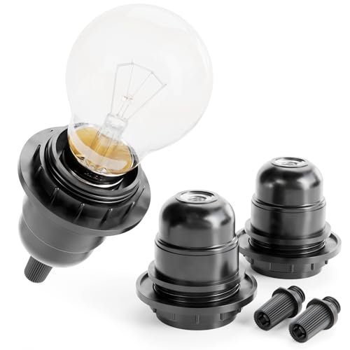 greate 3x E27 Fassung schwarz - Lampenfassung E27 mit Schirmträgerring & Gewinde - Glühbirnen Fassung 250V 60W aus Kunststoff - Lampenfassung für Lampenschirm - Light bulb socket
