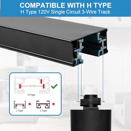 26 FT H Track Lighting Rails Kit, 3 Wire Black Light Tracks with Floating Canopy Connector, Multi Functional H Type Rails, Ideal for Single Circuit H Style Track System