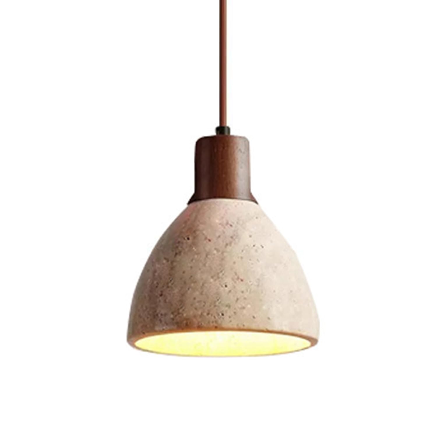 MTNROO Natural Travertine Stone Hanging Lights 6.3 Inch Pendant Lamp Fixture Porous Travertine with Wooden Art Decoration E27 Base Wabi-sabi Style Industrial for Living Room Hallway Teahouse