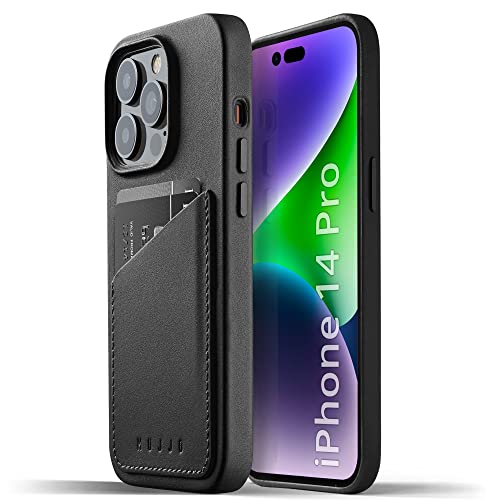 Mujjo Full Leather Wallet Case for iPhone 14 Pro with Card Holder (Black)