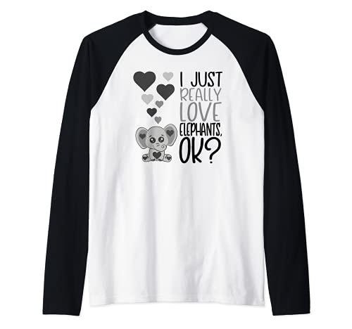 I Love Elephants Cute Elephant Raglan Baseball Tee, Black
