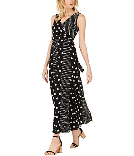 I-N-C Womens Multi-Dot Wrap Maxi Dress, Black, 12