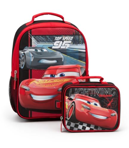 Fast Forward Mochilas infantis de 40,6 cm com lancheira - Mochila escolar infantil com personagens licenciados, Carros, 16', Mochilas tradicionais