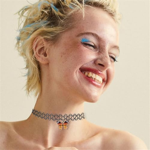 Black Tattoo Choker Necklace for Women Charm Handmade Bohemian Lace Butterfly Necklace Retro Gothic style Choker Necklace 80s 90s Jewelry Accessory3
