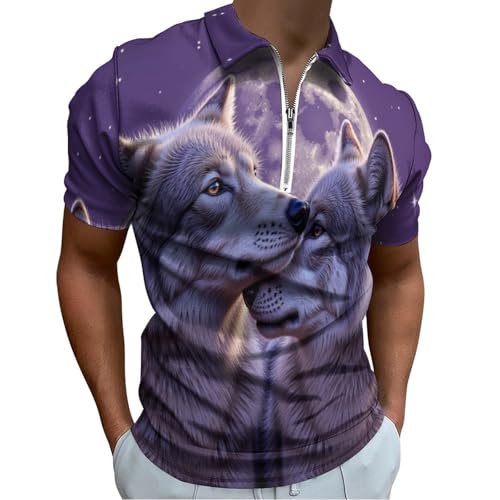 Polo Couple Loups Fantastiques Homme À Manches Courtes Violet Grand Taille T-Shirt Casual