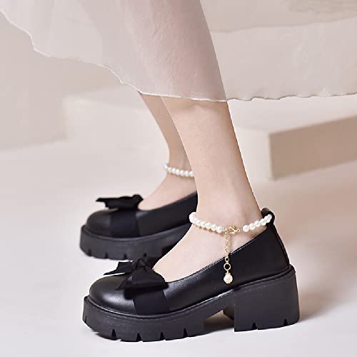 Ulalaza Womens Platform Mary Janes Shoes Sweet Toe Ankle Gothic Platform Dress Pumps Shoes Chunky Platform Shoes Patent Leather Dress Shoes 5