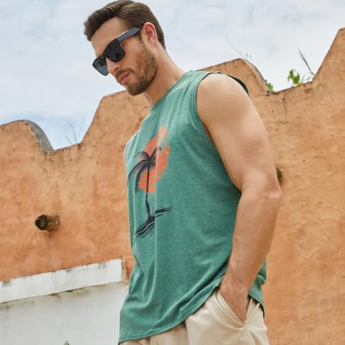 mens summer beach tank top hawaiian palm tree print sleeveless muscle basic tee vacation tops