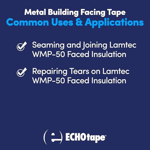 Image of ECHOtape FS-G7736 | All Weather Lamtec WMP-50 Facing Tape | Metal Building Insulation Tape | White Seam and Repair Tape | Cold Weather Acrylic Adhesive | Contractor Tape | 2.83 in x 50 yds