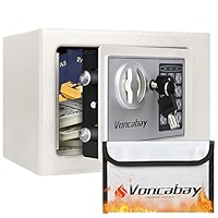 Voncabay Money Safe Box For Home & Fireproof Money Bag, 0.33 Cubic Feet Lock Box With Keys, Portable Fireproof Document Safe With Handle For Jewelry, Cash, Gun & Other Personal Items, White