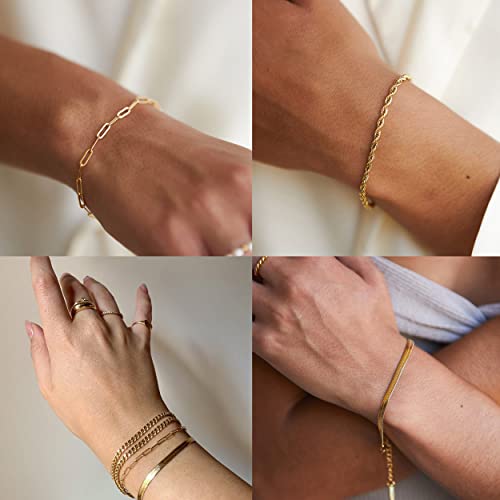Gold Bracelets Jewelry For Women Trendy 14K Gold Plated Dainty Bracelets Set Cuban Chain Link Bracelet #TOP3