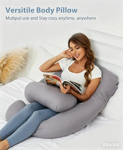 Image of ZZZhen Pregnancy Pillow for Sleeping, G Shaped Maternity Pillow - 56 Inch with Grey Microfiber Removable Cover, Multi- Use and Support Back, Hips, Legs, Belly for Pregnant Women Sleeping
