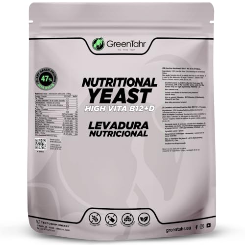 Green Tahr Levadura Nutricional Vitamina B+D 500g, Levadura Nutritiva en Copos Rica en Vitamina B y Proteínas 47%, Nutritional Yeast Sin Gluten, Sin Azucar, Ideal para Queso Vegano