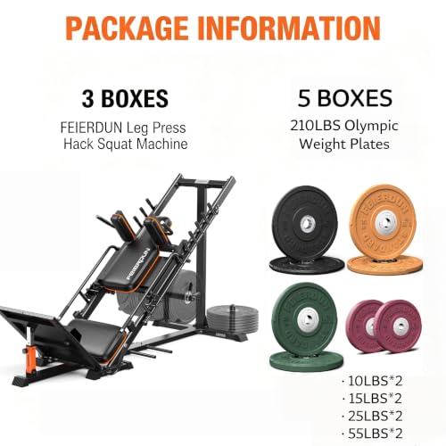 Image of FEIERDUN 2-in-1 Leg Press Hack Squat Machine Combo, Home Gym Leg Equipment | Zero-Maintenance Roller System, 5+6 Adjustable Angles, 45-Degree, with Weight Storage, Full ROM for Quads, Hamstrings, Glutes